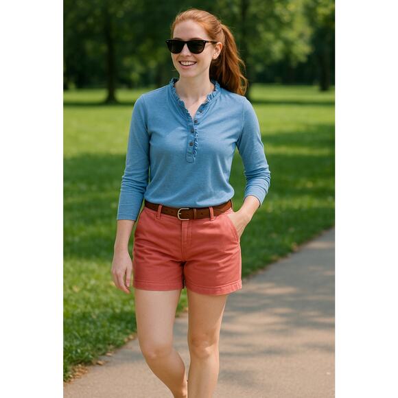 Brooks Brothers Supima Cotton Ruffle Henley Long Sleeve Top Blue Size Large - Picture 11 of 14